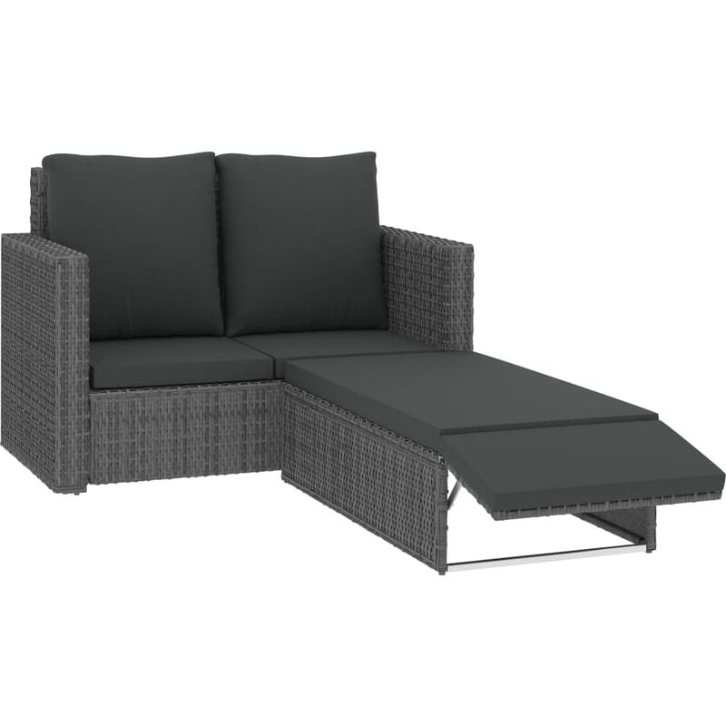 2-tlg. Garten-Lounge-Set mit Kissen Poly Rattan Grau Vidaxl