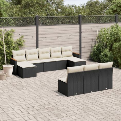 vidaXL Gartenmöbel 10-teilig mit Kissen Schwarz Geflochtene Rattan