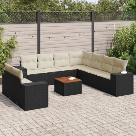 vidaXL Gartenmöbel 10-teilig mit Kissen schwarz Rattan