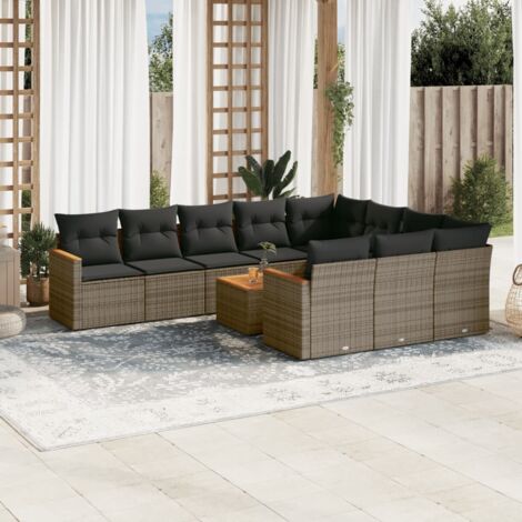 vidaXL Gartenmöbel 11-teilig mit grauen Kissen aus geflochtener Rattan-Optik