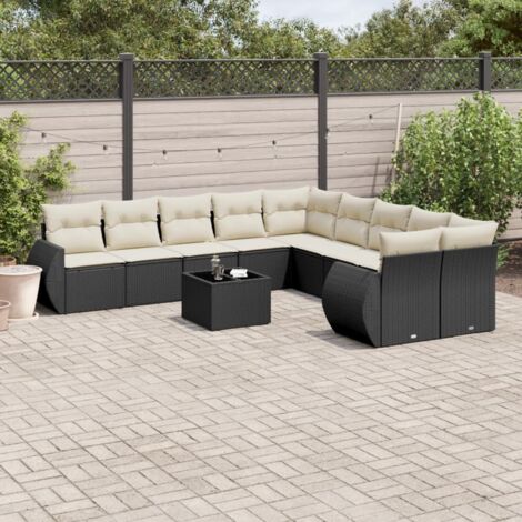 vidaXL Gartenmöbel 11-teilig mit Kissen schwarz Rattan