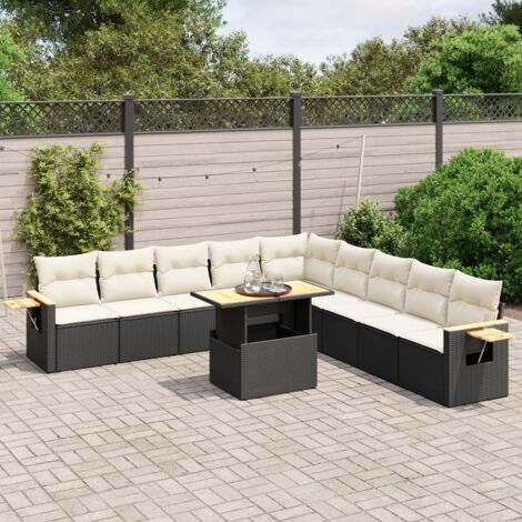 vidaXL Gartenmöbel 11-tlg. mit Kissen schwarz Rattan