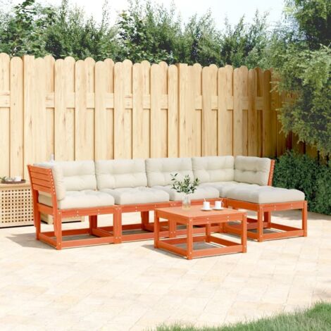 vidaXL Gartenmöbel 5-teilig mit Kissen, braune Wachslackierung, aus massivem Kiefernholz