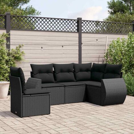 vidaXL Gartenmöbel 5-teilig mit Kissen Schwarz geflochtene Kunststoffe