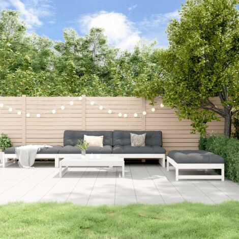 vidaXL Gartenmöbel 5-teilig mit weißen Kissen aus massivem Holz