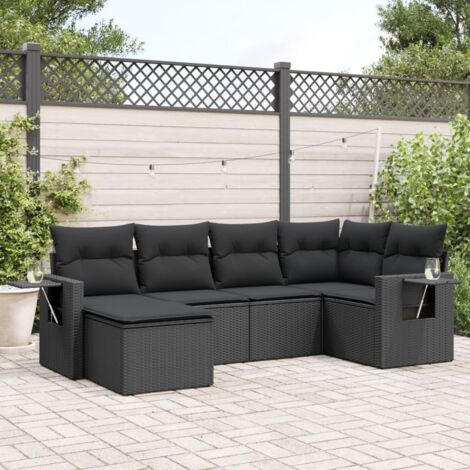 vidaXL Gartenmöbel 6-teilig mit Kissen Schwarz Geflochtene Kunststoffe