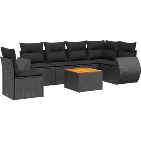 vidaXL Gartenmöbel 7-teilig mit Kissen Schwarz Geflochtene Kunstfaser