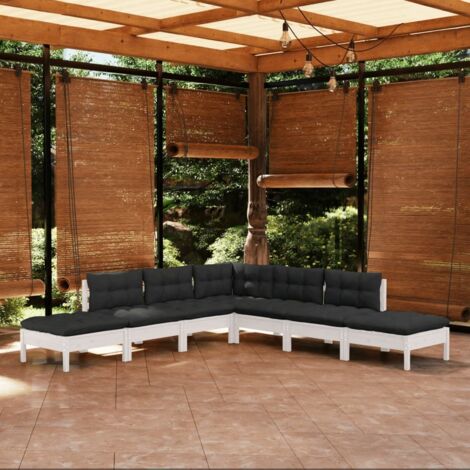 vidaXL Gartenmöbel 7-teilig mit Kissen Weiß Kiefernholz