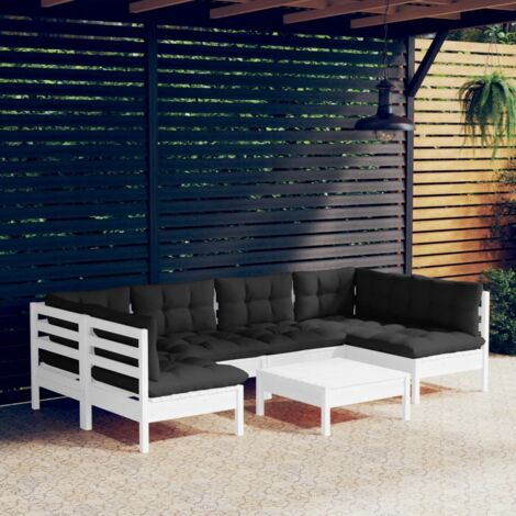 vidaXL Gartenmöbel 7-teilig mit Kissen weißes Massivholz