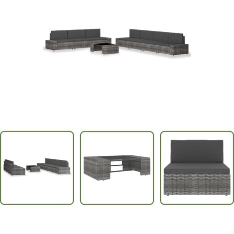 vidaXL Gartenmöbel -  8-tlg. Garten-Lounge-Set Poly Rattan Grau