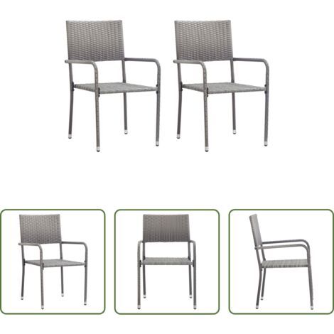 vidaXL Gartenmöbel - Garten-Essstühle 2 Stk. Stapelbar Grau Polyrattan