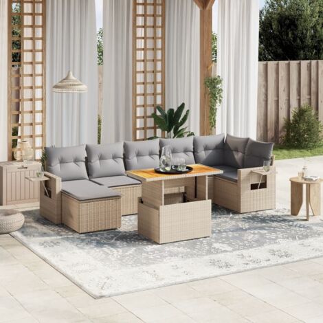 vidaXL Gartenmöbel mit Kissen 8 Teilig Beige Geflochtene Kunststoff