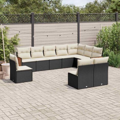 vidaXL Gartenmöbel Set 10-teilig mit Kissen Schwarz Geflecht