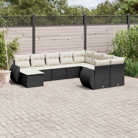 vidaXL Gartenmöbel-Set 10-teilig mit Kissen Schwarz Rattan