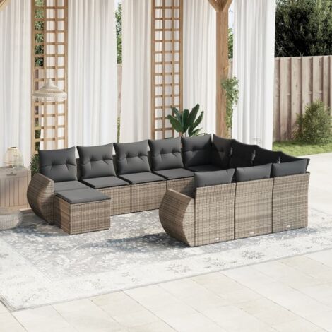 vidaXL Gartenmöbel Set 11-teilig mit grauen Kissen aus geflochtenem Kunststoff