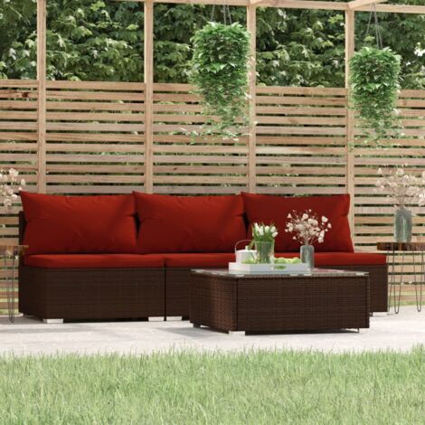 vidaXL Gartenmöbel Set 4 Stück mit Kissen Braun Geflochtene Kunstfaser