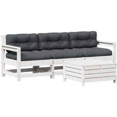 vidaXL Gartenmöbel-Set 4-teilig mit weißen Kissen aus massivem Kiefernholz