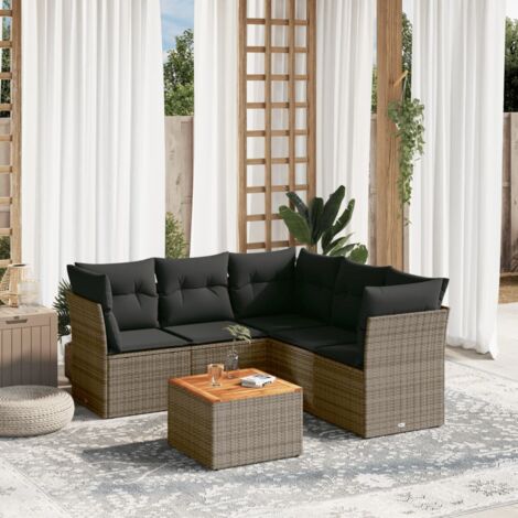 vidaXL Gartenmöbel Set 6-teilig mit grauen Kissen aus geflochtenem Kunststoff