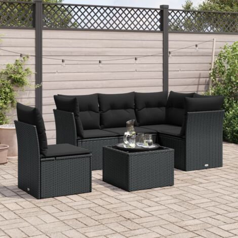 vidaXL Gartenmöbel-Set 6-teilig mit Kissen schwarz Rattan