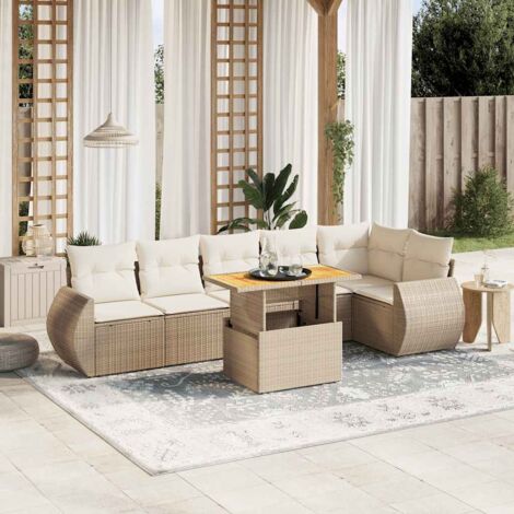 vidaXL Gartenmöbel Set 7-teilig Beige aus Geflecht