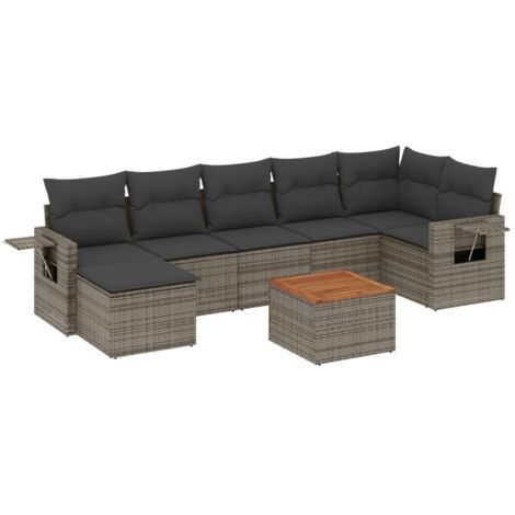 vidaXL Gartenmöbel Set 8-teilig mit grauen Kissen aus geflochtener Kunstfaser
