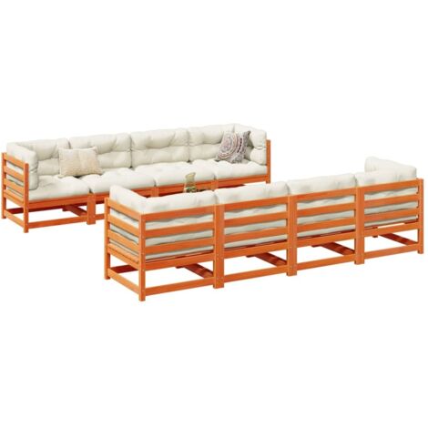 vidaXL Gartenmöbel Set 9-teilig mit braunen Kissen aus massivem Kiefernholz