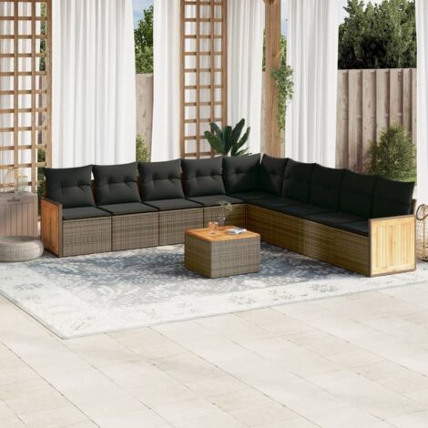 vidaXL Gartenmöbel-Set mit Kissen 10-teilig grau geflochtenes Material