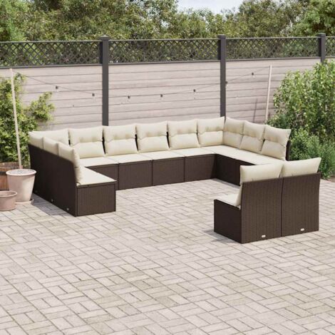 vidaXL Gartenmöbel Set mit Kissen 12-teilig braun Rattan