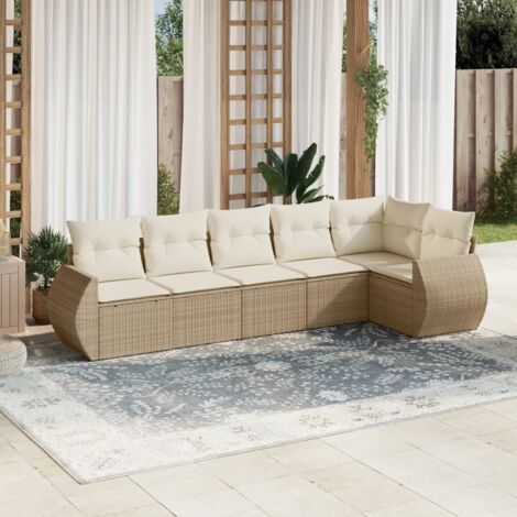 vidaXL Gartenmöbel-Set mit Kissen 6 Stück beige geflochtenes Kunstleder