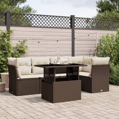vidaXL Gartenmöbel Set mit Kissen 6 Teile braun geflochtene Kunstfaser