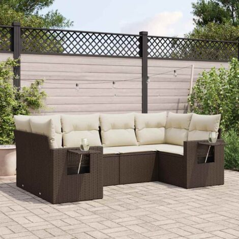 vidaXL Gartenmöbel Set mit Kissen 6-teilig braun Rattan