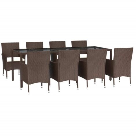vidaXL Gartenmöbel-Set mit Kissen 9 Teile braun Poly-Rattan