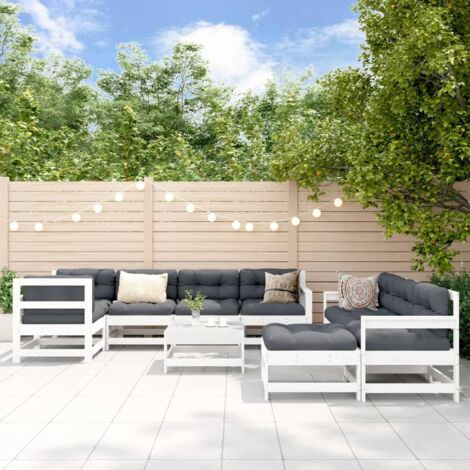 vidaXL Gartenmöbelset 10 Teile mit Kissen weiß Massivholz