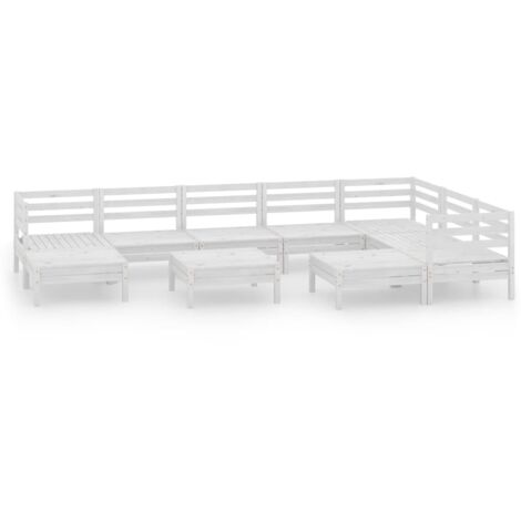 vidaXL Gartenmöbelset 10 Teilig Massivholz Kiefer Weiß