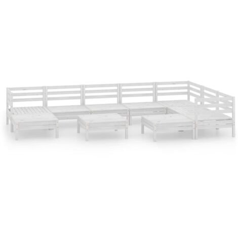 vidaXL Gartenmöbelset 10 Teilig Massivholz Kiefer Weiß