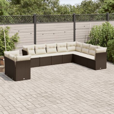 vidaXL Gartenmöbelset 10-teilig mit braunen Kissen aus geflochtenem Kunststoff