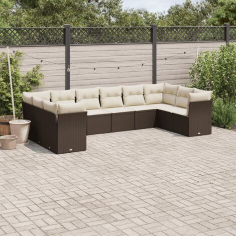 vidaXL Gartenmöbelset 10-teilig mit braunen Kissen aus geflochtener Rattan