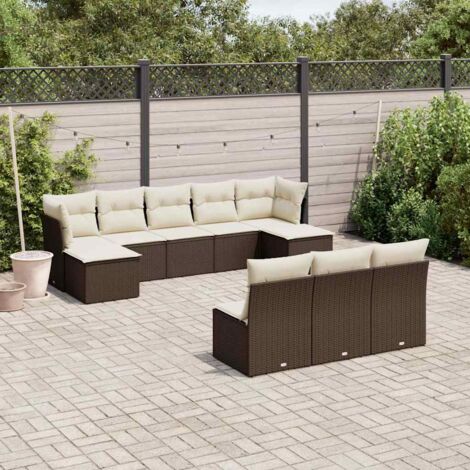 vidaXL Gartenmöbelset 10-teilig mit braunen Kissen aus Rattan