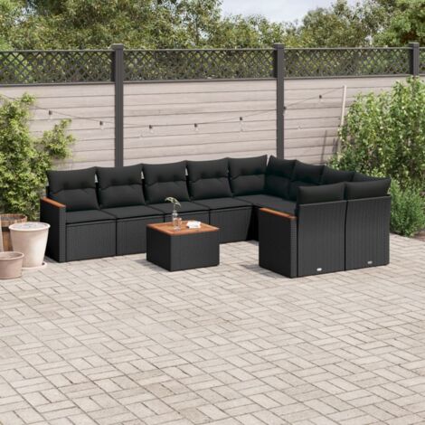 vidaXL Gartenmöbelset 10-teilig mit Kissen schwarz geflochtene Kunstfaser