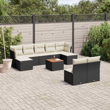 vidaXL Gartenmöbelset 10-teilig mit Kissen Schwarz Geflochtene Kunststoffe