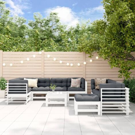 vidaXL Gartenmöbelset 10-teilig mit Kissen Weiß Massivholz