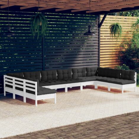 vidaXL Gartenmöbelset 10 Teilig mit Kissen Weiß Massivholz Kiefer