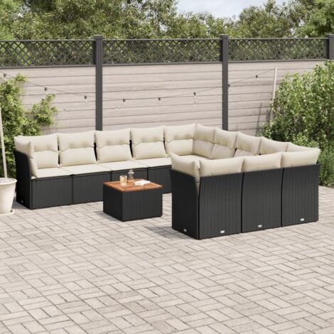 vidaXL Gartenmöbelset 12-teilig mit Kissen Schwarz Geflecht