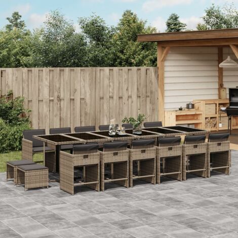 vidaXL Gartenmöbelset 17 Teile grau geflochtene Kunststoff