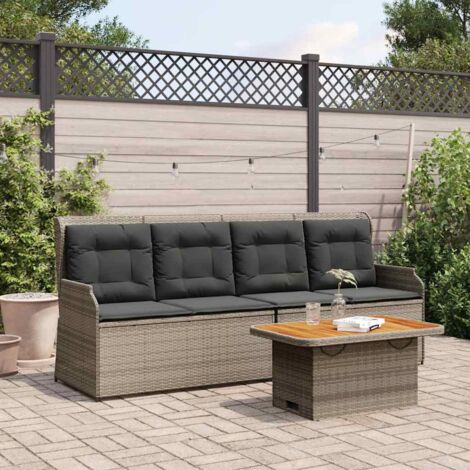 vidaXL Gartenmöbelset 3 Teile mit Kissen Grau Geflecht