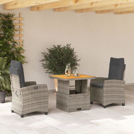 vidaXL Gartenmöbelset 3-teilig mit grauen Kissen aus geflochtener Kunstfaser