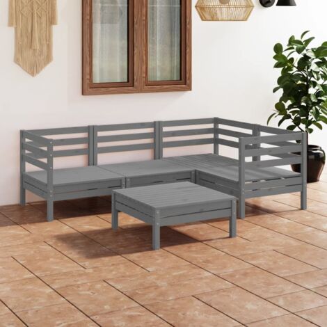vidaXL Gartenmöbelset 5 Teile Massivholz Grau