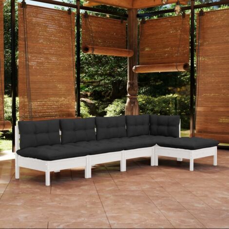 vidaXL Gartenmöbelset 5 Teile mit Kissen Weiß Kiefernholz