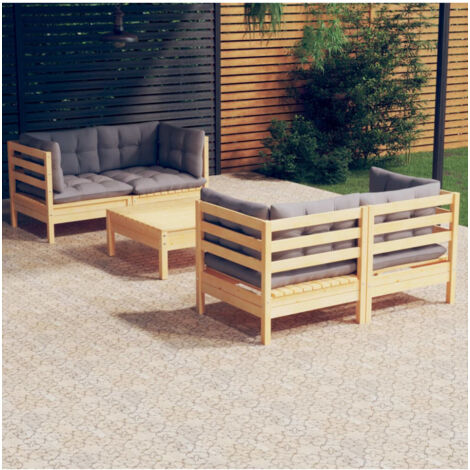vidaXL Gartenmöbelset 5-teilig mit grauen Kissen aus Kiefernholz