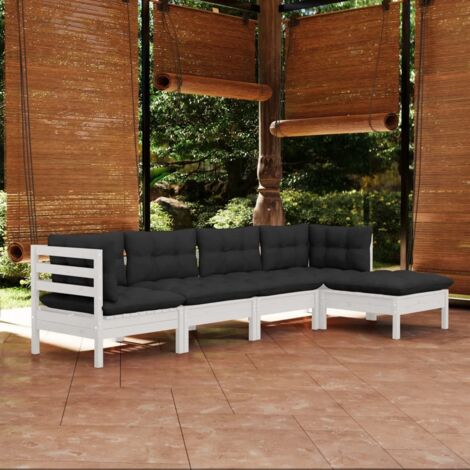 vidaXL Gartenmöbelset 5-teilig mit Kissen Weiß Kiefernholz